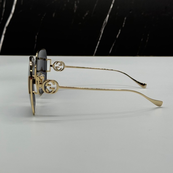 NEW GG1207SA 002 GUCCI GOLD GREY SQUARE WOMEN GUCCI SUNGLASSES - Picture 9 of 16